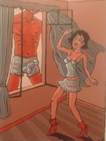 Painting titled "Intrusion" by Serge Voulouzan, Original Artwork, Acrylic Mounted on Cardboard