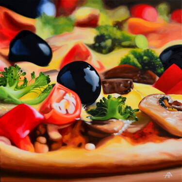 Malerei mit dem Titel "MANGIAMI CON GLI OC…" von Alfredo Perrotti, Original-Kunstwerk, Öl Auf Keilrahmen aus Holz montiert