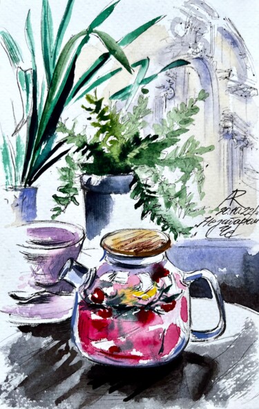 Tea Time, Chernivtsi, Ukraine 🇺🇦 Malarstwo zatytułowany „Tea Time, Chernivts…” autorstwa Ira Popovych, Oryginalna praca, Akwarela