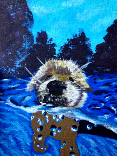 Dog Swimming Painting 绘画 标题为“Dog Swimming Painti…” 由Maryna Yasar, 原创艺术品, 丙烯