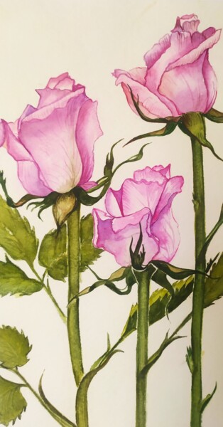 Pintura intitulada "Розы" por Olena Temchenko, Obras de arte originais, Aquarela