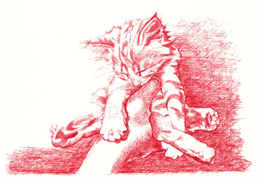 Drawing titled "Eine Hand voll Kätz…" by Lilla Varhelyi, Original Artwork, Ink
