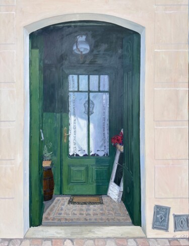 Painting titled "The Door 2" by Nataliya Lemesheva, Original Artwork, Oil Mounted on Wood Stretcher frame