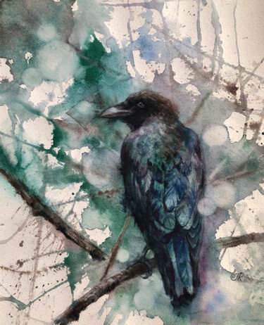 Crow 2 The world of Birds Corbeau 绘画 标题为“Crow 2 The world of…” 由Lolita Ros, 原创艺术品, 水彩