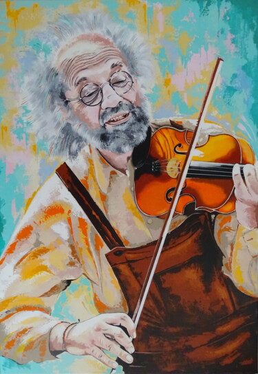 The old musician Pittura intitolato "The old musician" da Livien Rózen, Opera d'arte originale, Acrilico