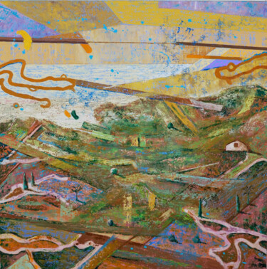 Painting titled "Paisatge14" by Jose María Cal, Original Artwork, Oil Mounted on Wood Stretcher frame