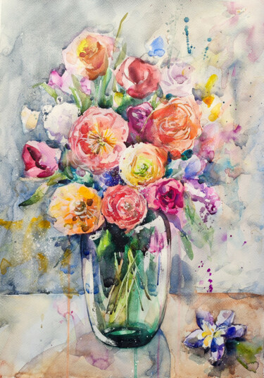 "A flash of color in the gray" 绘画 标题为“"A flash of color i…” 由Leyla Zhunus, 原创艺术品, 水彩