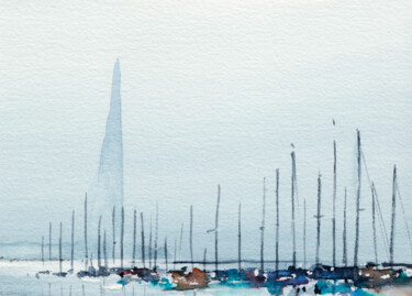 Port des Eaux-Vives & Jet dans brume Peinture intitulée "Port des Eaux-Vives…" par Philippe Juttens, Œuvre d'art originale, Aquarelle