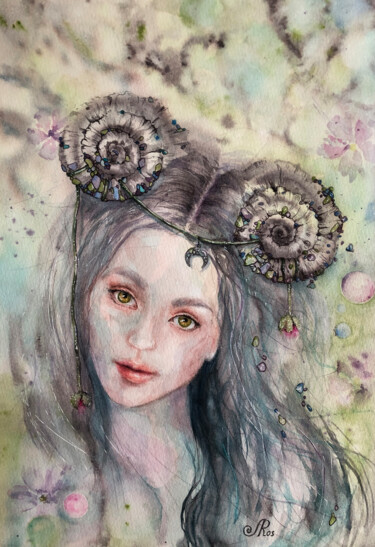绘画 标题为“Forest Fairy Woman…” 由Lolita Ros, 原创艺术品, 水彩
