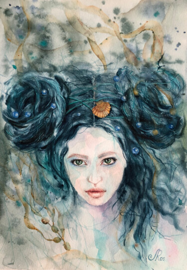 Sea Princess Woman Painting Femme 绘画 标题为“Sea Princess Woman…” 由Lolita Ros, 原创艺术品, 水彩