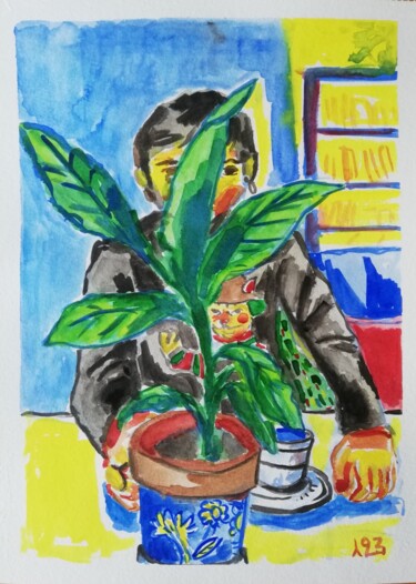 绘画 标题为“Le vase bleu” 由Eddy Legrand, 原创艺术品, 水彩