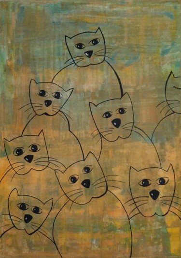 Pittura intitolato "Chat alors ..." da André Roeser, Opera d'arte originale, Acrilico Montato su Telaio per barella in legno
