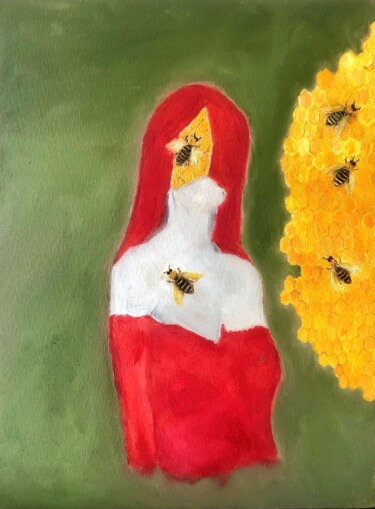 Woman with Bees Pintura intitulada "Woman with Bees" por Marina Gorbachova, Obras de arte originais, Óleo
