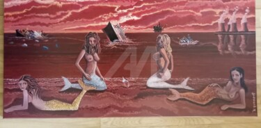 绘画 标题为“Mermaid blues” 由Raphaël Guémard, 原创艺术品, 丙烯 安装在木质担架架上