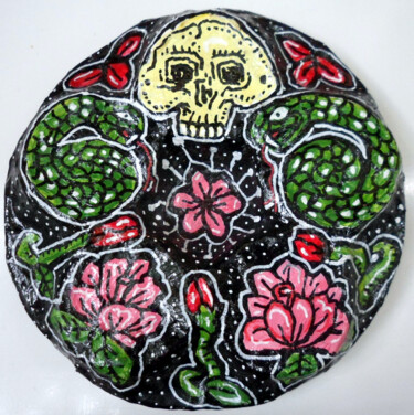 Sculpture en papier mâché Tête de mort et serpents 雕塑 标题为“Sculpture en papier…” 由Florence H, 原创艺术品, 纸张纸浆
