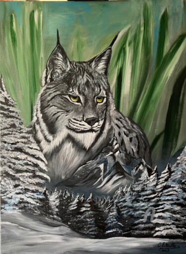 绘画 标题为“Le Jura et son lynx” 由Christelle Cottrelle, 原创艺术品, 丙烯 安装在木质担架架上