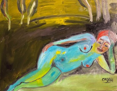 绘画 标题为“"L'odalisque du lac"” 由Claire Marie Gay, 原创艺术品, 油 安装在木板上