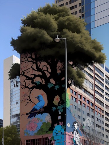 数字艺术 标题为“Bluebird-Street 18” 由Nema Seidel, 原创艺术品, 数字拼贴