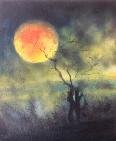 Painting titled "April Full Moon" by Marina Gorbachova, Original Artwork, Oil