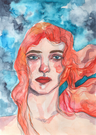 绘画 标题为“Girl with red hair” 由Olga Strogonova, 原创艺术品, 水彩