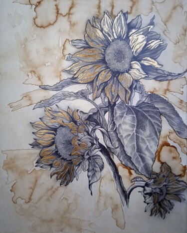 图画 标题为“Sunflowers” 由Madlen Fox, 原创艺术品, 木炭