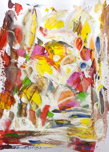 Taches colorées en ascension libre Painting titled "Taches colorées en…" by Regine Blot, Original Artwork, Acrylic Mounted on Wood Panel