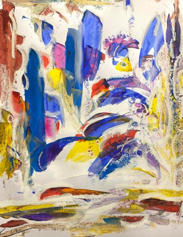Painting titled "Eau dégoulinant len…" by Regine Blot, Original Artwork, Acrylic Mounted on Wood Panel