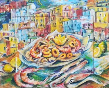 Pittura intitolato "Fritto misto a Mana…" da Mario Riva, Opera d'arte originale, Olio Montato su Pannello di legno