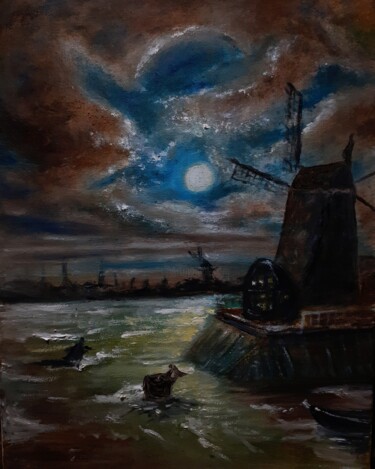 Peinture intitulée "Marée Basse au Clai…" par Amazeigh Bouzékri, Œuvre d'art originale, Huile Monté sur Châssis en bois