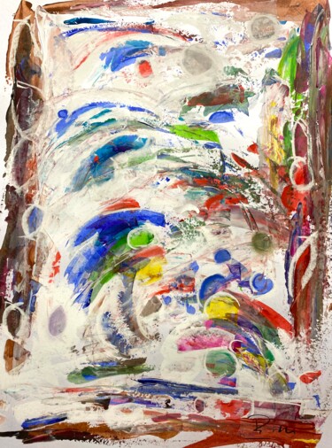 Painting titled "Tronc avec des plan…" by Regine Blot, Original Artwork, Acrylic Mounted on Wood Panel