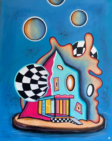 Painting titled "Cities Part 2." by Elena Dorofeeva, Original Artwork, Acrylic Mounted on Wood Panel