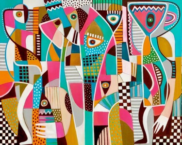 Schilderij getiteld "Turquoise dreams" door Irina Kolesnikova, Origineel Kunstwerk, Olie Gemonteerd op Frame voor houten bra…