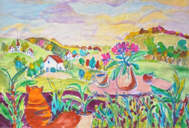 Sunset Mountainscape Painting on Canvas Painting titled "Sunset Mountainscap…" by Natalya Volynska, Original Artwork, Acrylic