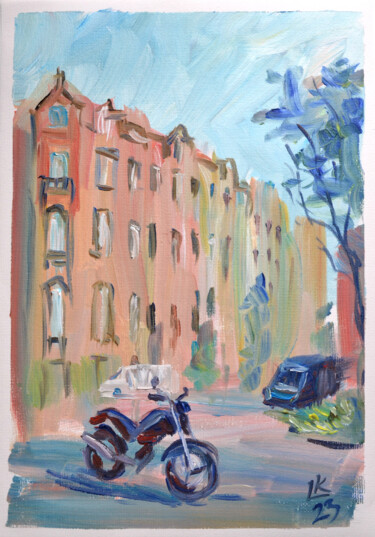 European City Rhythms. Motorcycle on a street 「European City Rhyth…」というタイトルの絵画 Lada Kholoshoによって, オリジナルのアートワーク, オイル