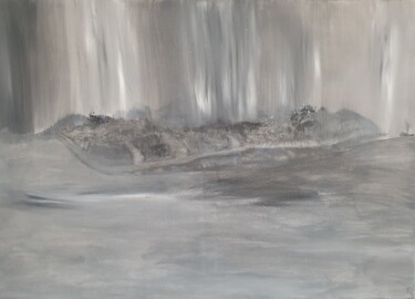 Insel Landscape Grey Abstract Original Art Mist Figurative Pintura intitulada "Insel Landscape Gre…" por Iveta Zaharova (Kārkla), Obras de arte originais, Acrílico