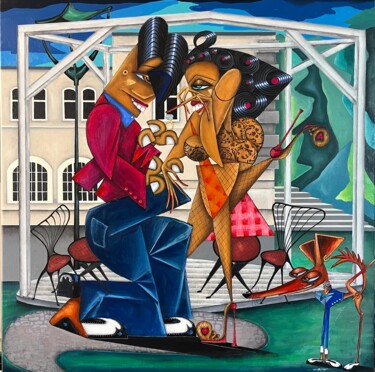Painting titled "Zaręczyny w Hugonów…" by Robert Jadczak (R.ROB  Jadczak), Original Artwork, Oil