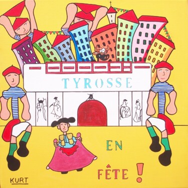 Tableau naif acrylique Fêtes de Tyrosse Peinture intitulée "Tableau naif acryli…" par Didier Dordeins, Œuvre d'art originale, Acrylique