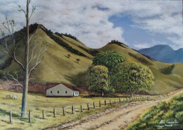 Painting titled "Casinha de campo ao…" by Alex Carvalho, Original Artwork, Acrylic Mounted on Wood Stretcher frame