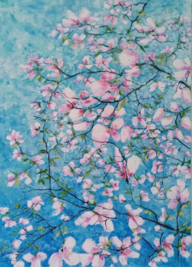 绘画 标题为“Magnolia en fleurs” 由Martine Bardiaux, 原创艺术品, 油