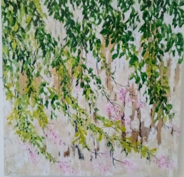 绘画 标题为“Glycine dans le vent” 由Martine Bardiaux, 原创艺术品, 油 安装在木质担架架上