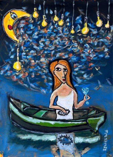 Painting titled "L'ivresse de la Lune" by Frédérick Meunier, Original Artwork, Acrylic