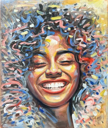 Colorful joyful woman portrait painting 绘画 标题为“Colorful joyful wom…” 由Julia Brinkfrau, 原创艺术品, 丙烯