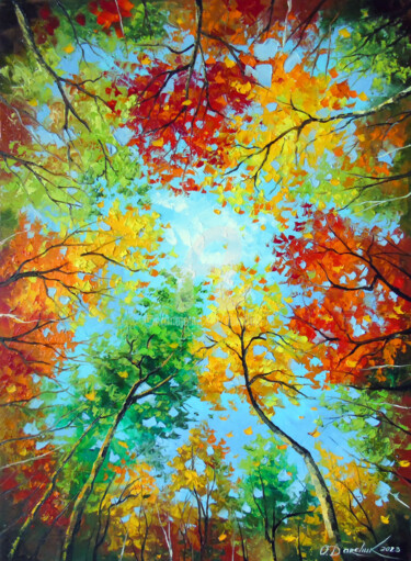 Autumn forest Painting titled "Autumn forest" by Olha, Original Artwork, Oil Mounted on Wood Stretcher frame