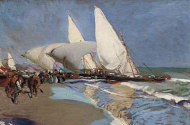 Peinture intitulée "La plage de Valence" par Joaquín Sorolla, Œuvre d'art originale, Huile
