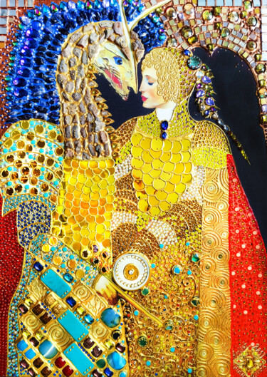Woman knight and dragon. Fantasy art. Portrait woman art 绘画 标题为“Woman knight and dr…” 由Bast, 原创艺术品, 丙烯 安装在木质担架架上