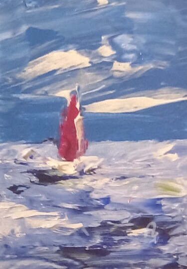 Painting titled "Voilier à CALVI" by Roberto Urbano, Original Artwork, Oil Mounted on Wood Stretcher frame