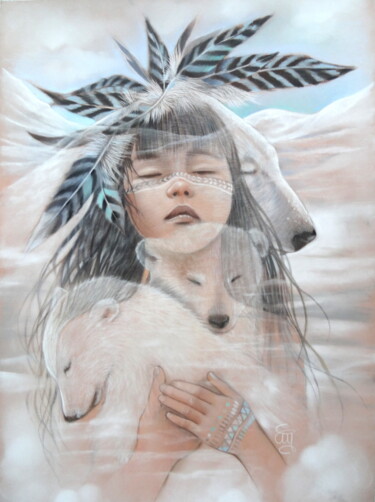 Peinture intitulée ""étreinte des coeur…" par Christine Mergnat, Œuvre d'art originale, Pastel
