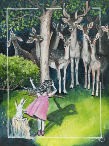 Painting titled "La photo de famille" by Martine Bardiaux, Original Artwork, Acrylic Mounted on Cardboard