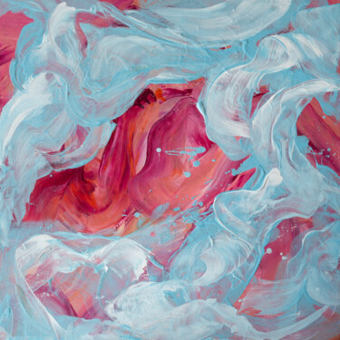Vermillion red and light blue waves Painting titled "Vermillion red and…" by Anastasiya Mare, Original Artwork, Acrylic