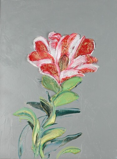 绘画 标题为“Flower Red 3” 由Irene Ba, 原创艺术品, 油 安装在木质担架架上
